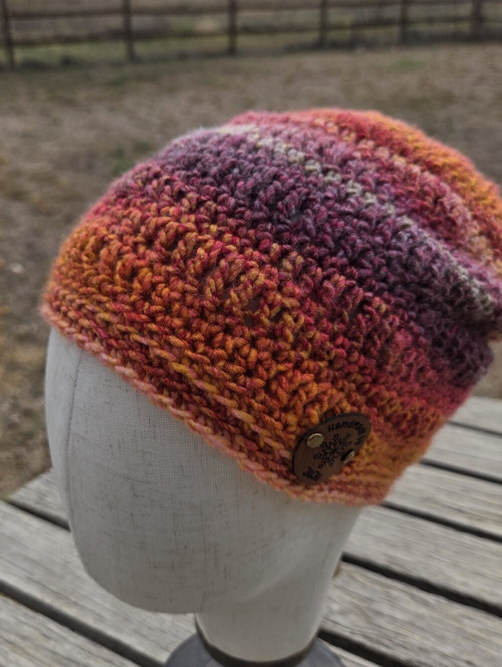 Artisan Handmade Crochet "Monsoon Sunset" Cozy Beanie Hat - Picture 2 of 6